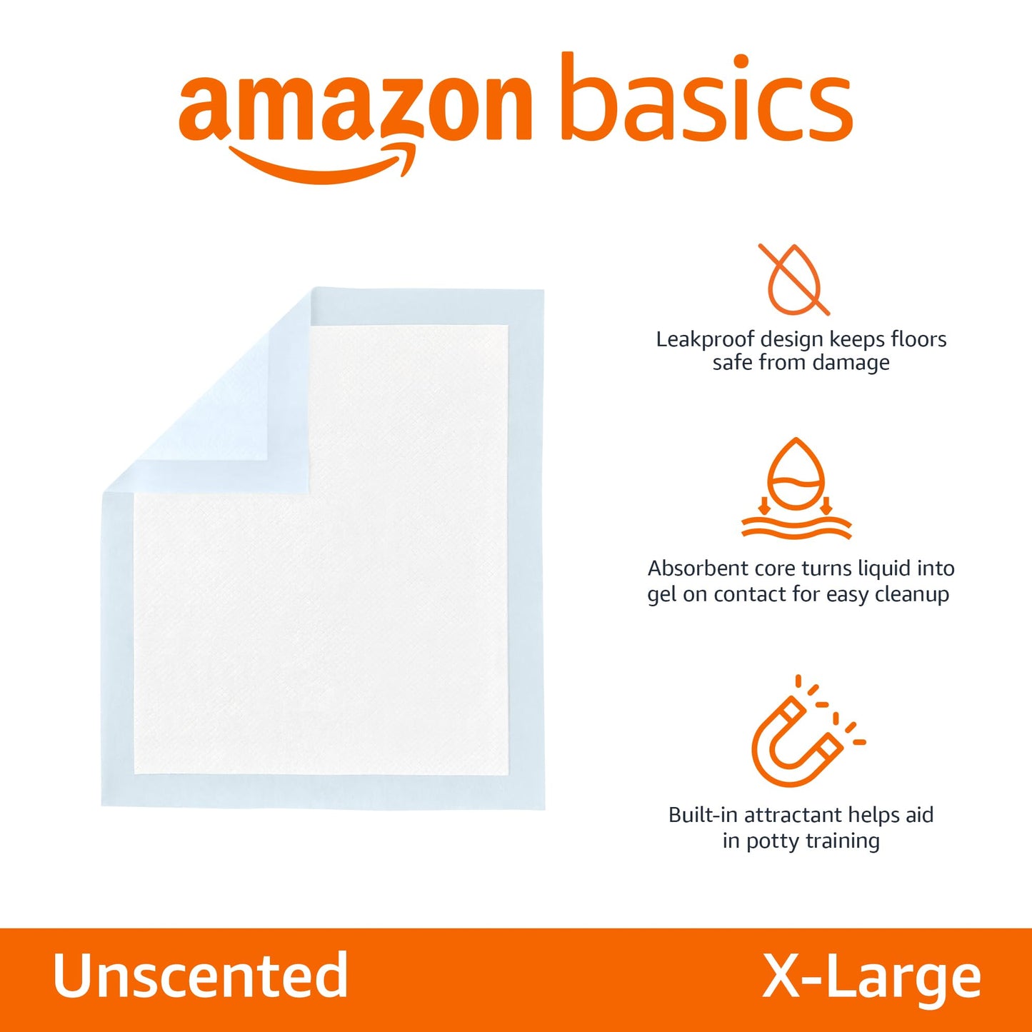 Amazon Basics Dog and Puppy Pee Pads with Leak-Proof Quick-Dry Design for Potty Training, Standard Absorbency, Regular Size, 22 x 22 Inches, Pack of 100, Blue & White